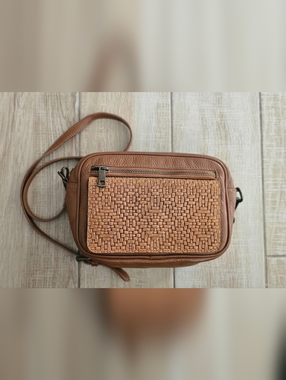 Valentina Fiore Brown Genuine Leather Handbag Woven Texture Shoulder Bag Italy